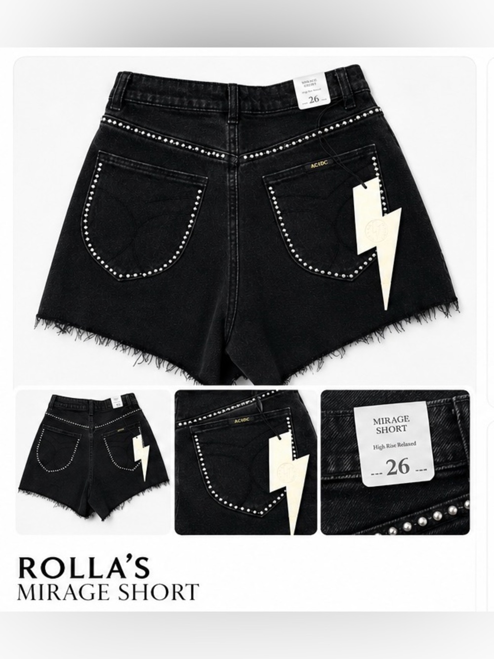 ROLLA'S Black High-Waist Studded Mirage Shorts